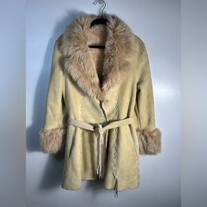 Prandina Western Boho Leather & Fur Lined Coat Sz 38/M